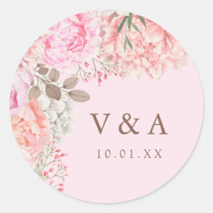 Rond Sticker Mariage Pink Peony