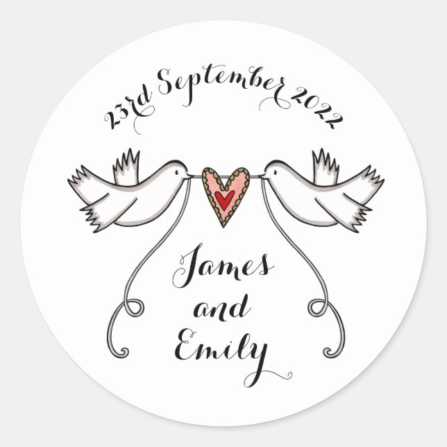 Rond Sticker Mariage pour colombes blanches personnalis (Devant)