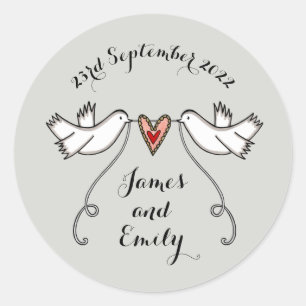 Rond Sticker Mariage pour colombes blanches personnalis