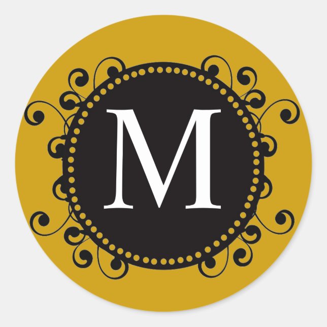 Rond Sticker Mariage pour monogramme M d'or d'automne (Devant)