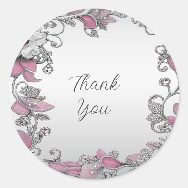 Rond Sticker Mariage rose argent blanc (Devant)