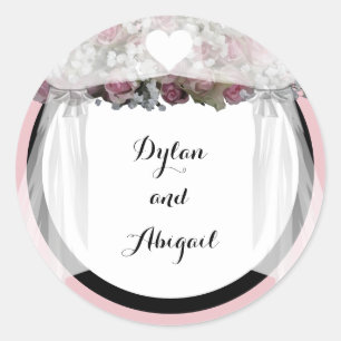 Rond Sticker Mariage rose et vert poussiéreux