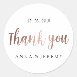 Rond Sticker Mariage Rose or Merci