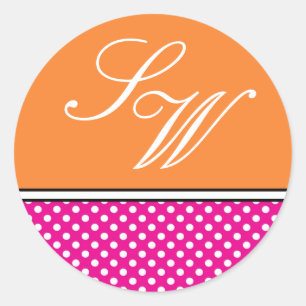 Rond Sticker Mariage rose Poka Dot et Tangerine
