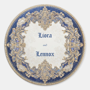 Rond Sticker Mariage Royal Blue Victorian
