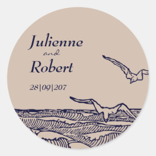 Rond Sticker Mariage Rustic Beach Ocean Waves