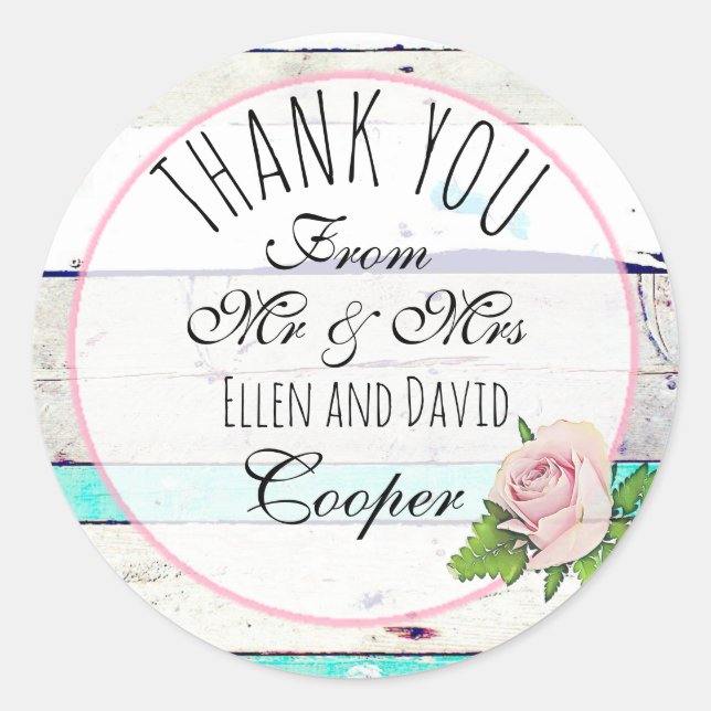 Rond Sticker Mariage Rustique Merci Floral (Devant)