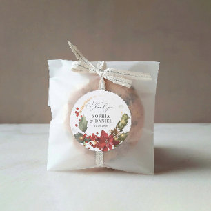 Rond Sticker Mariage Rustique Pine Poinsettia