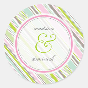 Rond Sticker Mariage Sweet Rose Preppy Garden Stripes