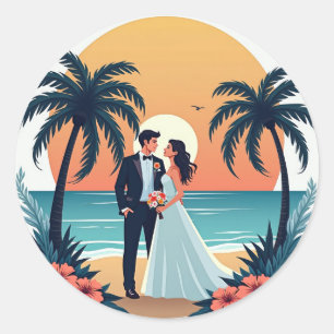 Rond Sticker Mariage Tropical Sunset