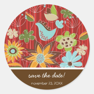 Rond Sticker Mariage Whimsical Red Floral Garden