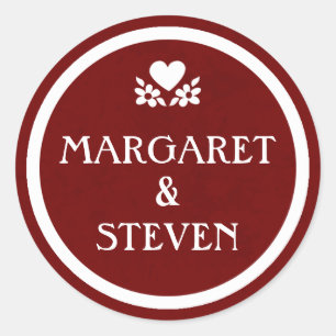 Rond Sticker Maroon Red & White Mariage Circle Nom