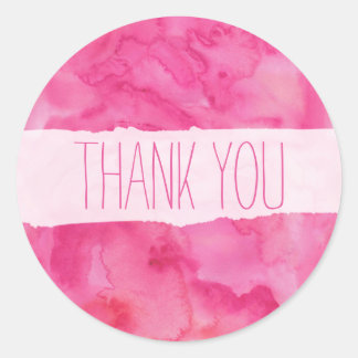 Rond Sticker Merci Aquarelle rose vif