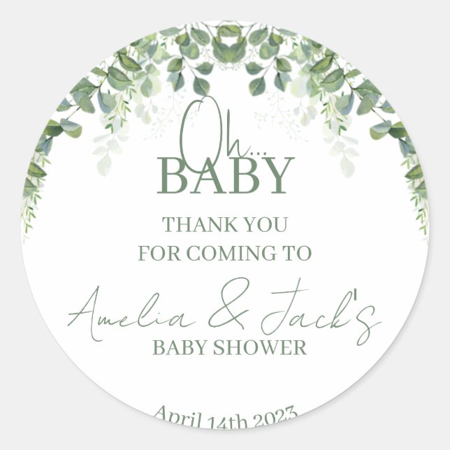 Rond Sticker Merci Baby shower vert (Devant)