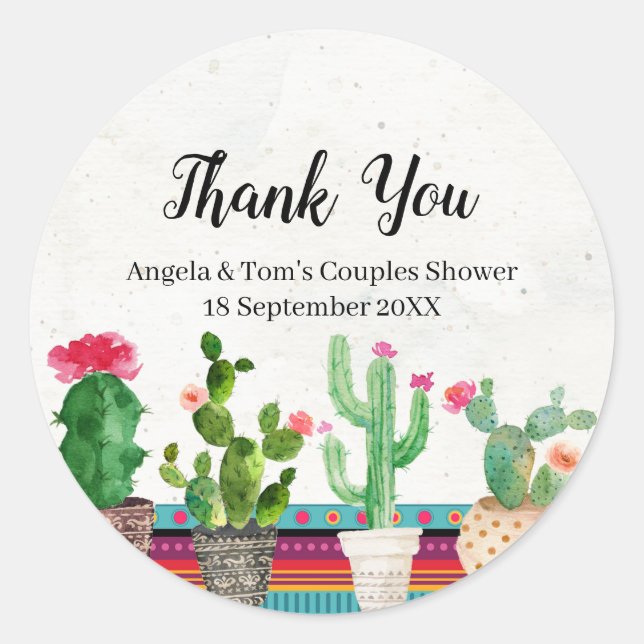 Rond Sticker Merci Cactus Couples Douche (Devant)