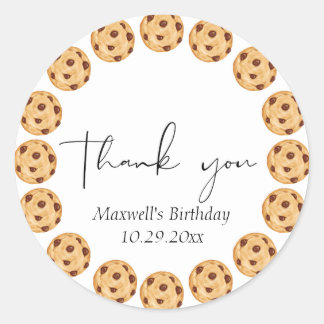 Rond Sticker Merci d'anniversaire au lait et au biscuit