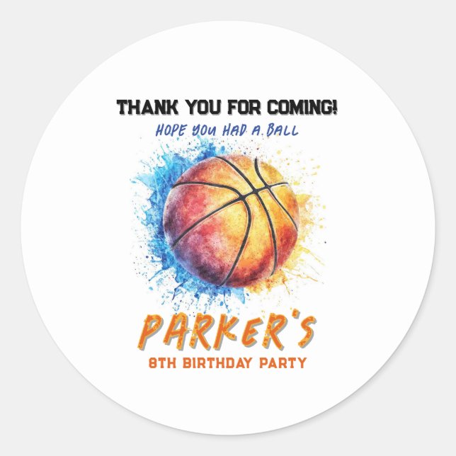 Rond Sticker Merci d'anniversaire de basket (Devant)