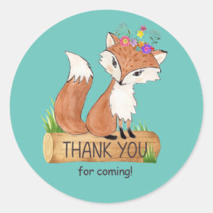 Rond Sticker Merci d'anniversaire de la renard boisé mi