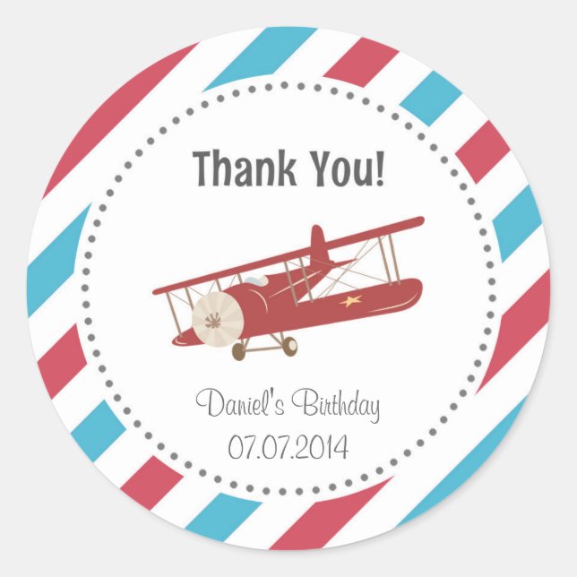 Rond Sticker Merci d'anniversaire de l'avion (Devant)