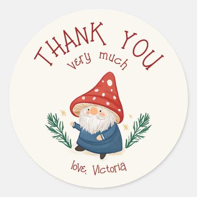 Rond Sticker Merci de Gnome de Champignons de charme (Devant)
