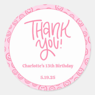Rond Sticker Merci de l'anniversaire de Preppy