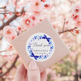 Rond Sticker Merci de mariage Fleur Bleue Faveur