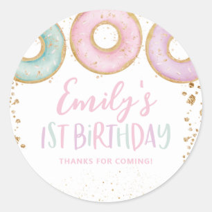 Rond Sticker Merci Donut Party 1er fête d'anniversaire