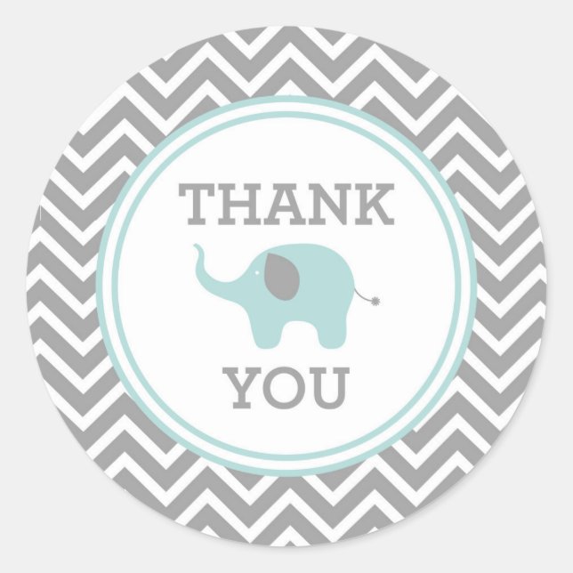 Rond Sticker Merci Favor Blue Elephant (Devant)