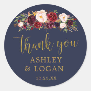 Rond Sticker Merci favori Marsala Gold Flowers