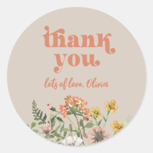Rond Sticker Merci Fleur sauvage aquarelle