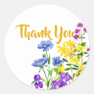 Rond Sticker Merci Fleur sauvage Aquarelle élégant