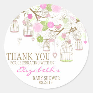 Rond Sticker Merci Fleurs et Birdcages