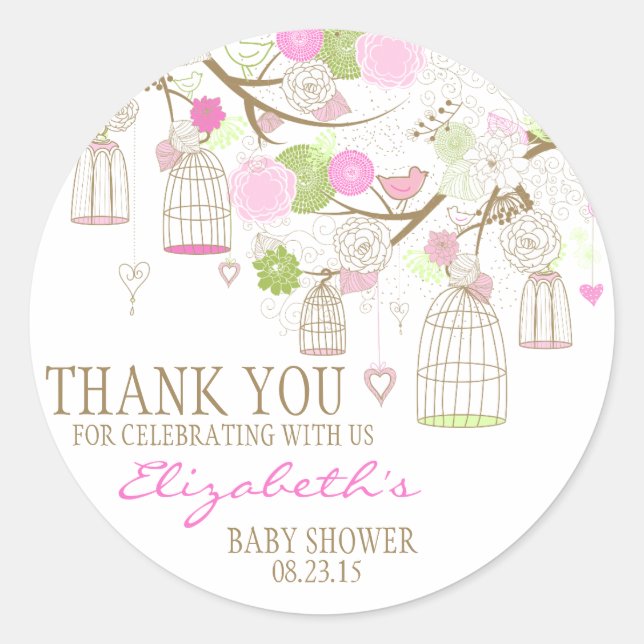 Rond Sticker Merci Fleurs et Birdcages (Devant)