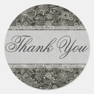 Rond Sticker Merci Floral Argent/Sceau