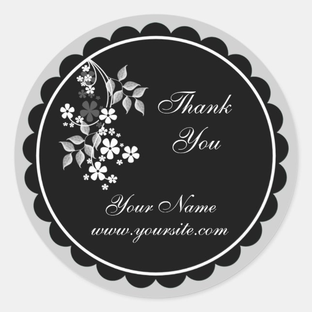 Rond Sticker Merci - Floral blanc (Devant)