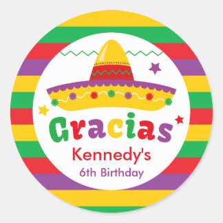 Rond Sticker Merci Gracias pour fêter l'anniversaire