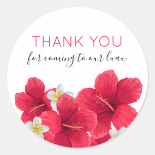 Rond Sticker Merci Hawaiian Luau, Rouge