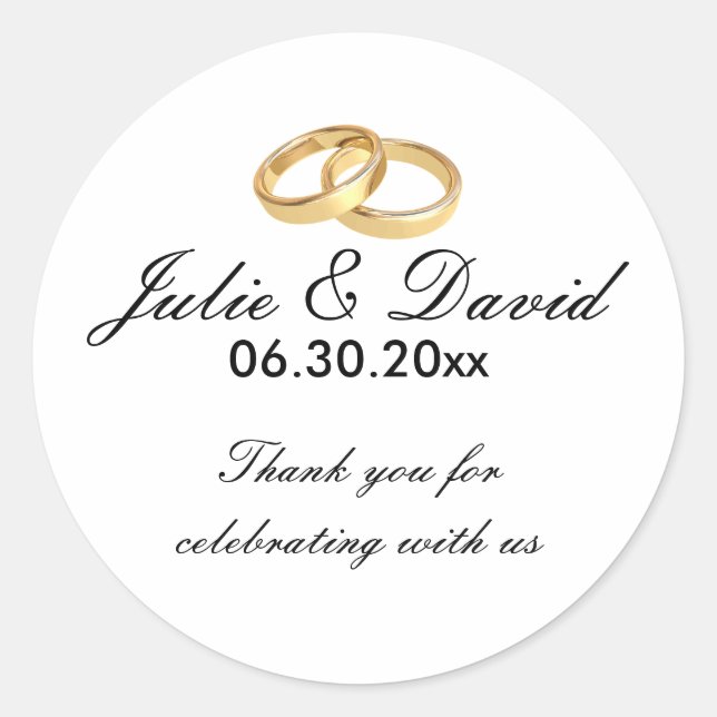 Rond Sticker Merci Mariage anneaux or (Devant)
