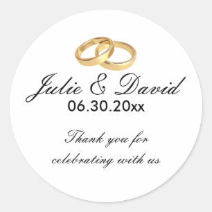 Rond Sticker Merci Mariage anneaux or