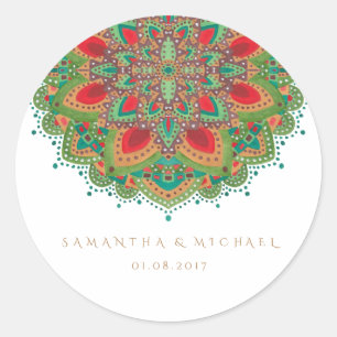 Rond Sticker Merci Mariage Mandala vert