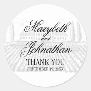 Rond Sticker Merci Mariage Toile & Calligraphie
