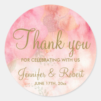 Rond Sticker Merci or rose aquarelle