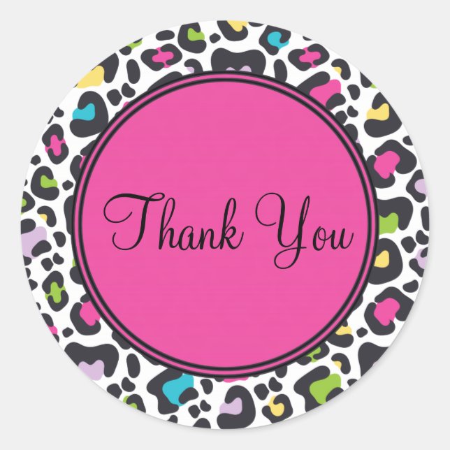 Rond Sticker Merci personnalisable | Neon Leopard (Devant)