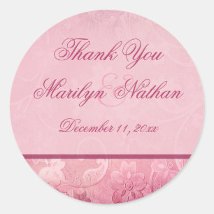 Rond Sticker Merci rose floral Paisley