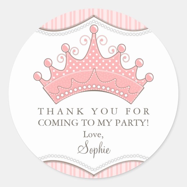 Rond Sticker Merci rose princesse Anniversaire (Devant)