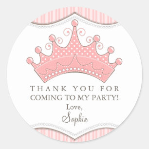 Rond Sticker Merci rose princesse Anniversaire