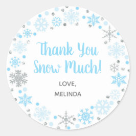 Rond Sticker Merci Snow Très Favorisé Bleu & Argent
