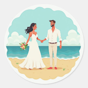 Rond Sticker Moment Mariage Plage