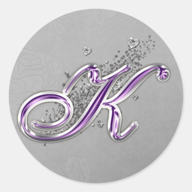 Rond Sticker Monogram K pour Parties scintillant violet (Devant)
