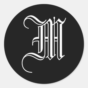 Rond Sticker Monogram M Vieux Style Anglais Noir Blanc